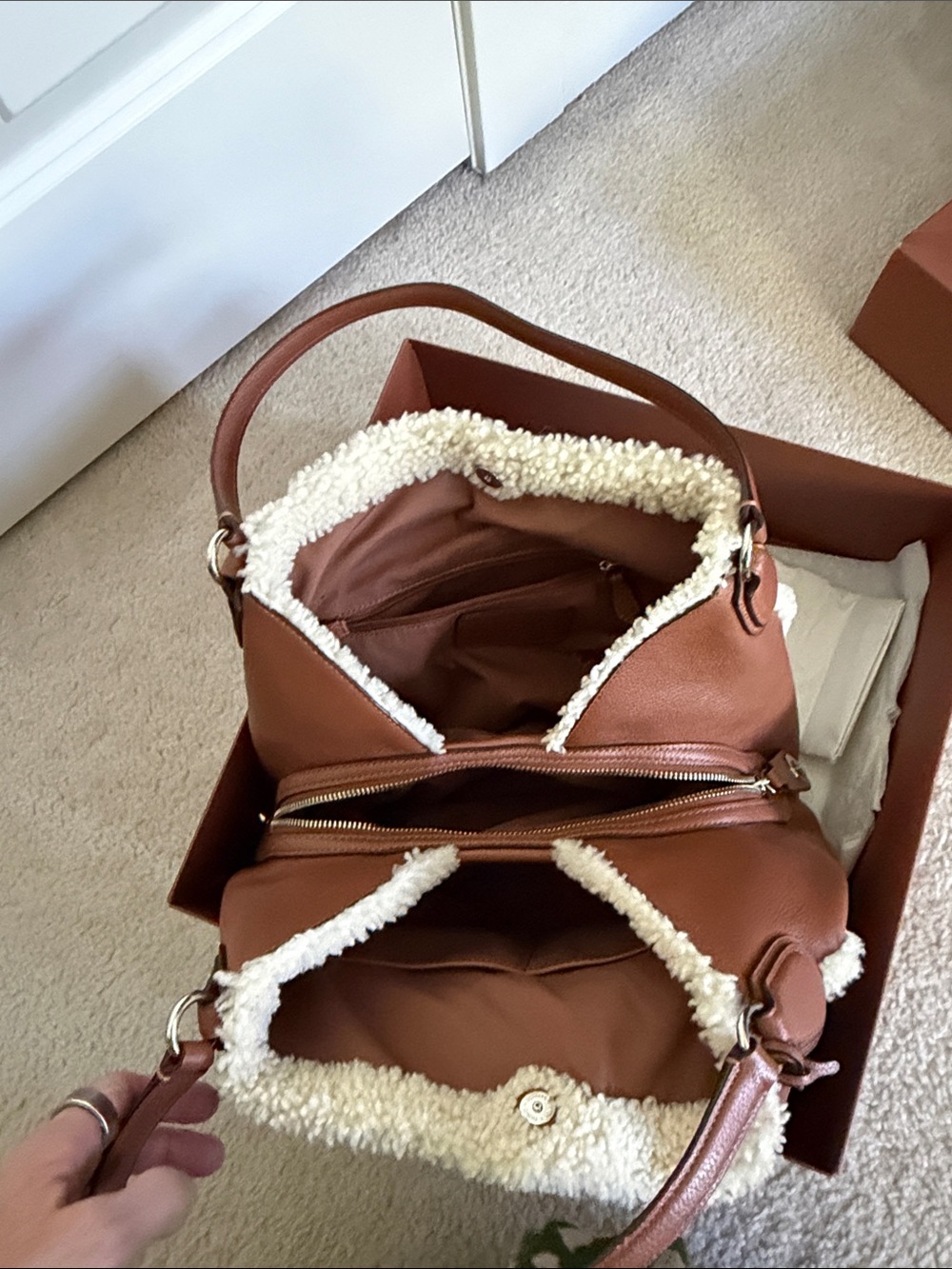 Coach Chestnut Leather Hobo with Cream Shearling Trim - Picture 8 of 13